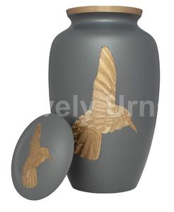 Alta calidad grabado pájaro oro latón gris cremación Memorial funeral cenizas humanas urnas bolsa de terciopelo gratis - Product Image 1