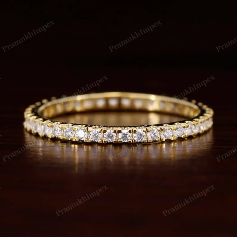 1.30mm Round Shape Lab Grown Diamond Eternity Band 18K Solid Gold Wedding Band For Her Customized Jewelry At Factory Price