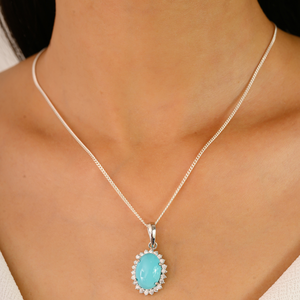 Nueva colección de colgantes de solitario de turquesa y Diamante americano hechos a mano para mujer, joyería de proveedor, accesorios al por mayor - Product Image 2