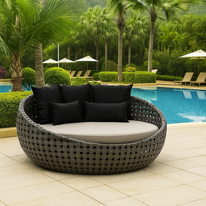 เตียงอาบแดดหวายกลางแจ้งพร้อมหมอนอิงแสนสบายสำหรับลานสวนหรือริมสระน้ำ - Product Image 2