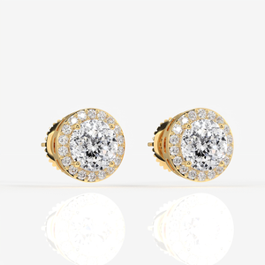 Boucles d'oreilles en or 18 carats avec halo de diamants de laboratoire taillés portugais - Product Image 2