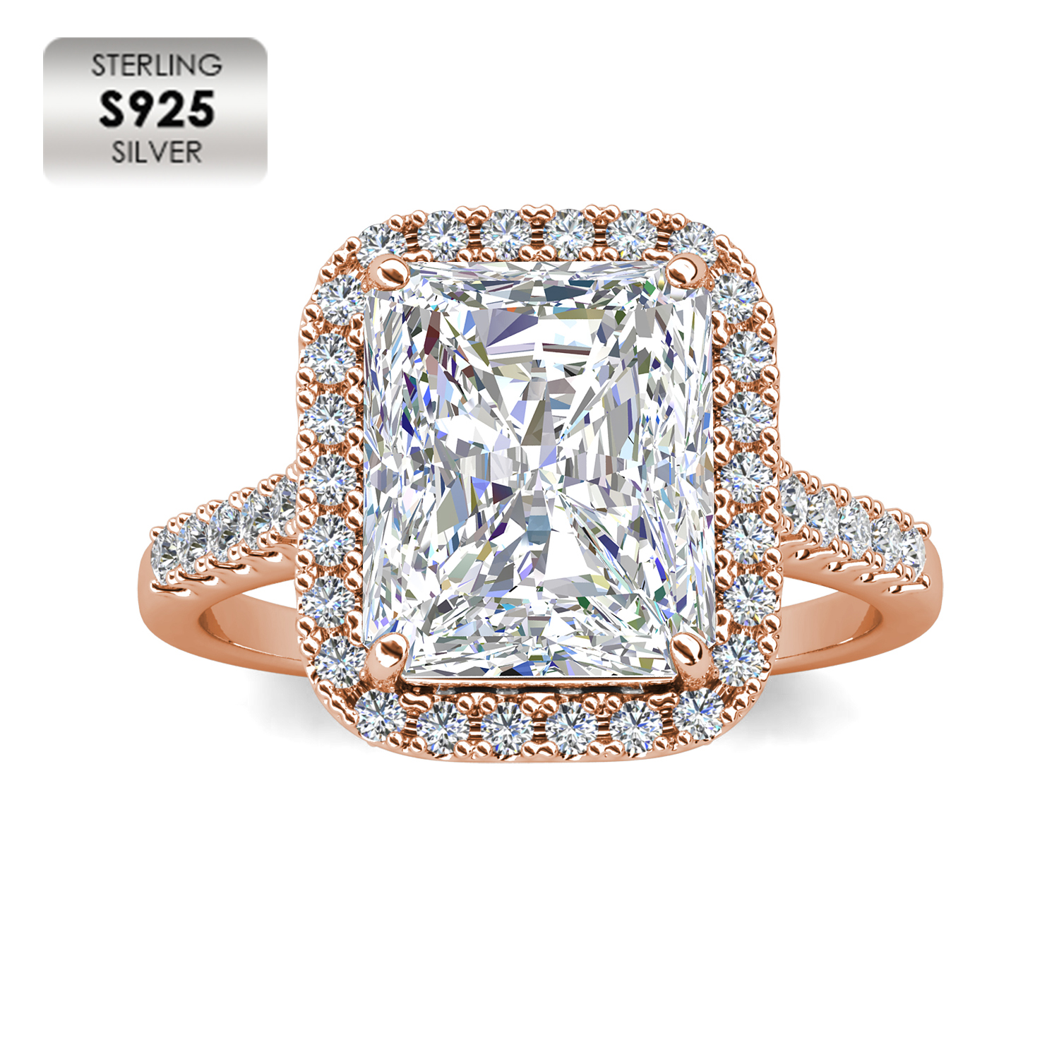 925 Silver 18K Rose Plated Fine Jewelry Statement Ring (White)