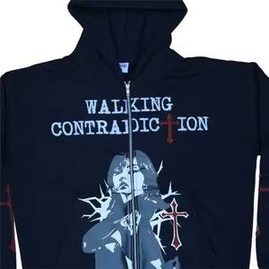 Custom Streetwear Heavy Weight <b>Black</b> Rhinestone <b>Hoodie</b> with Embroidery & Printing Custom Logo Unisex Oversize <b>Mens</b> Zip-Up <b>Hoodie</b> - Product Image 4