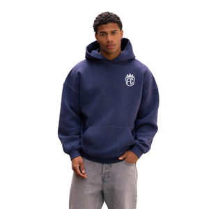 Sudadera con Capucha Extra Grande Azul Oscuro para Hombre, 50% Algodón, 50% Poliéster, Hombros Caídos, Estilo Urbano, Corte Holgado, Sudadera de Invierno - Product Image 1