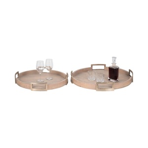 Plateaux de rangement et de service ronds élégants en bois massif avec rebord surélevé et poignées faciles à saisir, parfaits pour bar, table basse et décoration intérieure - Product Image 1