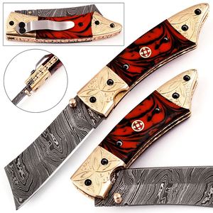 Cuchillo de bolsillo Precio al por mayor Acero de Damasco Cuchillo plegable para acampar Mango de madera Cuchillo de bolsillo a granel para la venta con Funda de cuero - Product Image 5