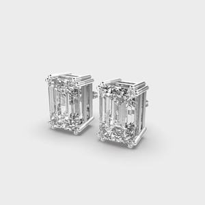 Lab Grown Diamond <b>Emerald</b> Cut <b>Stud</b> <b>Earrings</b> Four Prong Two Tone Gold Rhodium Plated 18K White/Rose/Yellow Gold Party Gift - Product Image 2