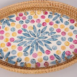 Eco Friendly Mother Of Pearl With Rattan Serving <b>Tray</b> Oval Color Dot Pattern Handmade Bulk For Hospitality Storage Food <b>Drinks</b> - Product Image 5