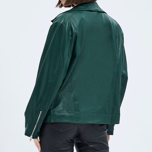 Nouveau femmes 100% véritable peau d'agneau doux vert cuir matelassé respirant automne mode veste - Product Image 4