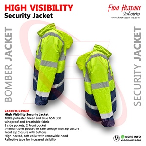 Chaqueta de Seguridad de Alta Visibilidad de la Mejor Calidad, Chaqueta Bomber 100% Poliéster para Ropa de Seguridad en Verde - Product Image 5
