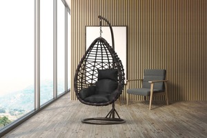 Fauteuil suspendu confortable en rotin pour jardin, chaise balançoire moderne et durable, mobilier de patio pour cour, intérieur/extérieur, pliable, pour balcon - Product Image 5