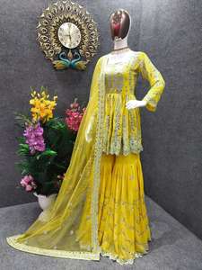 Meilleures ventes, vêtements de mariage de meilleure qualité, fausse Georgette avec broderie lourde, travail à la main avec un vrai miroir, manches longues - Product Image 2