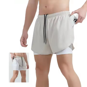 Short de basket-ball fitness deux tiers de longueur pour hommes séchage rapide style décontracté fermeture à la taille élastique motif solide doublure double couche - Product Image 1