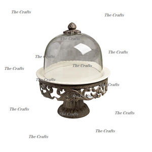 Aluminium And <b>Glass</b> Cake Serving Platter With <b>Dome</b> Customized Size And Shape Serving Platter With <b>Dome</b> In Bulk - Product Image 4