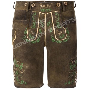 ที่กําหนดเองบาวาเรียผู้ชาย Lederhosen สั้น Cowhide หนังนิ่มด้านหน้าเย็บปักถักร้อยปุ่มปิดกระเป๋าด้านข้างพร้อมห่วงเข็มขัด - Product Image 1