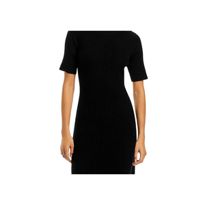 Abito tubino midi C by Bloomingdale's in tessuto di lana a coste di cashmere nero - Product Image 2