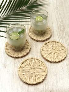 Handwoven Rattan Round Coasters with Holder Pottery Insulated Heat <b>Woven</b> <b>Placemats</b> Eco-Friendly Coaster Set - Product Image 2