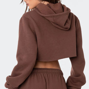 Reliable Quality <b>Women's</b> Crop Top Hoodies with Adjustable Stand Collar Anti-Pilling, Breathable Custom Labels Crop Hoodie - Product Image 5