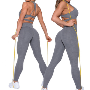 Sangle vêtements d'entraînement femmes ensemble de gymnastique costumes de Yoga gris teint blanc bande latérale femmes ensemble de vêtements actifs femmes ensemble de Yoga Service OEM - Product Image 6