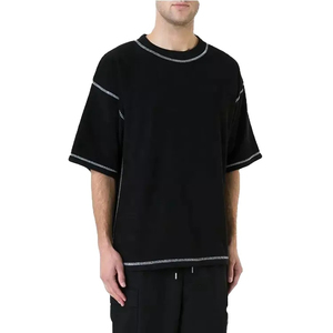 T-shirt imprimé personnalisé T-shirt pour hommes Col épais 100% coton T-shirts épais uni surdimensionné T-shirt à col montant pour hommes - Product Image 4