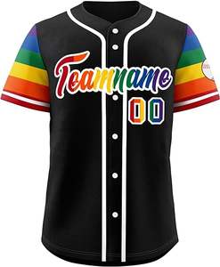 Camiseta de Béisbol Rosa Sublimada Personalizada con Ribete de Manga Arcoíris, Uniforme de Equipo Suave con Botones - Product Image 3