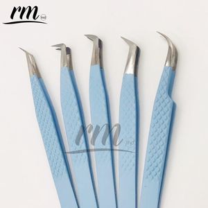 RMI Argent Pointe Bébé Bleu En Acier Inoxydable Extension De Cils Pince À Épiler Professionnel Diamant Grip Volume Pince À Épiler Fibre Pointe Pince À Épiler - Product Image 1