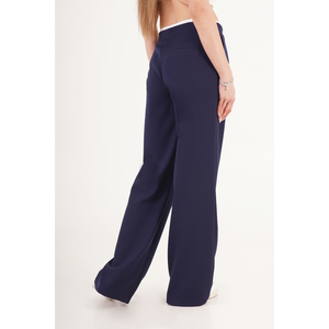 Pantalones Azul Marino de Doble Cintura para Mujer LUSTRIN - Pantalones de Poliéster y Elastano de Corte Moderno y Moldeador para Oficina y Uso Casual - Product Image 5