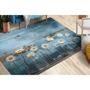 Tapis en chenille motif marguerite : Tapis d'entrée floral avec motifs de bouteilles de verre, tapis à poils doux - Product Image 1