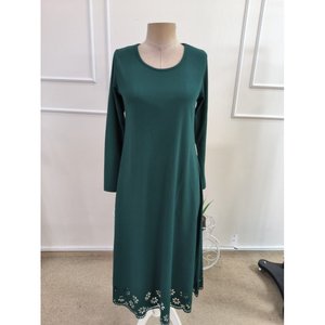 Abito Midi da Donna in <span class=keywords><strong>Crepe</strong></span> Importato <span class=keywords><strong>con</strong></span> Maniche Lunghe, Collo Tondo e Dettagli Floreali Tagliati al Laser, 37486 - <span class=keywords><strong>Smeraldo</strong></span> - Product Image 4