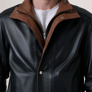 Men's Leather <b>Jacket</b> Double Breasted Design Front Logo <b>Waterproof</b> Windproof Breathable Washed Winter Solid Stand Elegant Look - Product Image 6