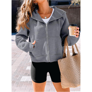 Nouveau Style personnalisé vêtements actifs femmes fermeture éclair sweats à capuche courts polaire sweats surdimensionnés à manches longues hauts courts trou de pouce - Product Image 4