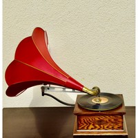 Gramophone acoustique noir et or personnalisé en gros, multifonctionnel, de haute qualité, souvenir vintage, machine à parler, logo personnalisé