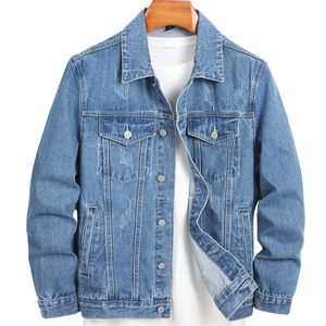 Veste en jean tissé bleu délavé pour homme, 100 % coton, boutonnée, manches longues, style décontracté, coupe classique, streetwear, vêtement d'extérieur - Product Image 1