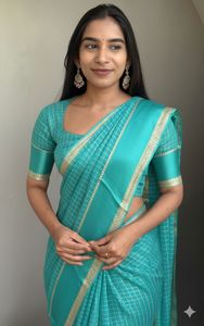 Premium Non-Printed Linen Border Georgette Silk <b>Saree</b> for Women Indian Clothing in Stock - Product Image 2