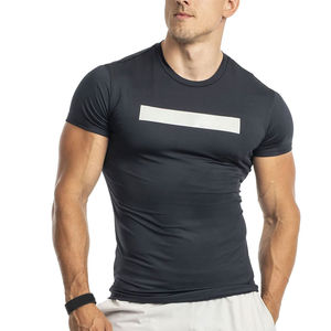 T-shirt de sport à compression solide avec logo personnalisé pour hommes, vente en gros, respirant, séchage rapide, léger, en élasthanne/polyester, col rond - Product Image 4
