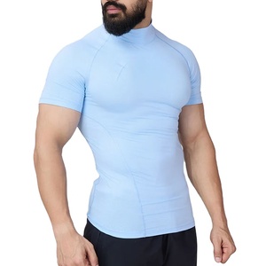 Camiseta Deportiva de Cuello Alto, Color Sólido, Precio Bajo al por Mayor, Nueva Llegada, Lisa, sin Estampado, Ropa de Gimnasio, Compresión Atlética, 100% Poliéster - Product Image 4