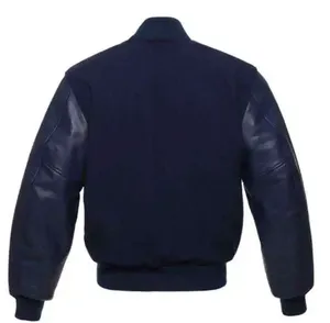 Chaqueta Varsity Azul Marino para Hombre, Color Sólido, Cierre de Botones, Estilo Preppy, Material de Algodón, Cuello Camisero, Corte Regular, para Otoño - Product Image 2