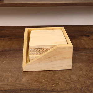 Sous-verre en bois sous-verre en bois fait à la main rustique avec support carré fournisseur de gros - Product Image 4