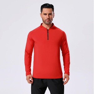 Vêtements de sport d'entraînement de compression en tissu polyester personnalisés T-shirts à manches longues semi-zippés pour hommes - Product Image 5