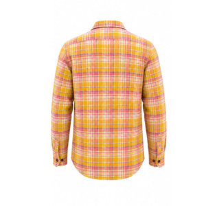 เสื้อเชิ้ตทำงานแขนยาวลายสก็อตสีเหลืองชมพูสำหรับผู้ชาย ผ้าฝ้ายใส่สบาย พิมพ์ลายโลโก้ด้านหน้า - Product Image 3