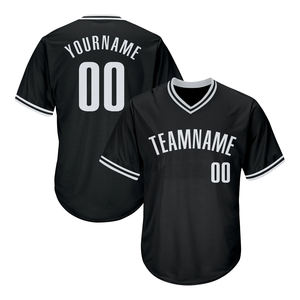 Camiseta de béisbol con cuello en V para hombre, ropa deportiva masculina con estampado de nombre de equipo en blanco y negro, precio barato, venta al por mayor - Product Image 1