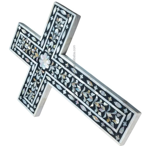 Cruz de Madera con Incrustaciones de Hueso Hecha a Mano de Primera Calidad, Pulida, Decoración Religiosa para Colgar en la Pared del Hogar, Oficina, Tienda o Iglesia por FWE - Product Image 1