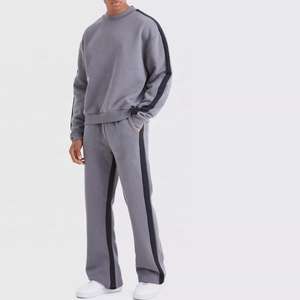 New Side Stripe Streetwear Conjunto de entrenamiento de dos tonos Logo French Terry Hoodie Jogger Sweatsuit Panel Color Block Chándal para hombres - Product Image 6