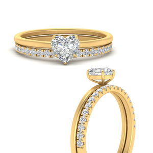 Bague en diamant Moissanite Solitaire en forme de coeur demi-éternité à réglage fin avec diamants ronds de petite taille taillés en brillant - Product Image 3