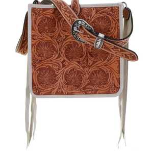 กระเป๋าหนังสะพายข้างแบบตะวันตกพร้อมพู่ประดับดอกไม้สไตล์โบฮีเมียนตะวันตก - Product Image 2
