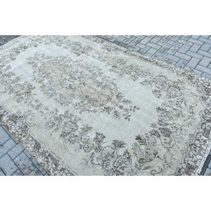 พรมตุรกีโบราณ ขนาด 5.6x9.5 ฟุต พรมลายตารางสีเทา ทำจากขนสัตว์ - Product Image 4
