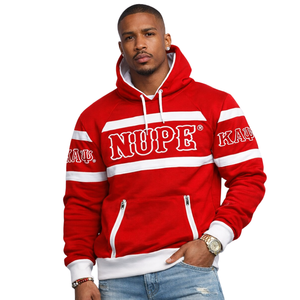 Sweat à capuche rayé Kappa Alpha Psi Nupe rouge et blanc en polaire premium avec lettres grecques de la fraternité - Product Image 1