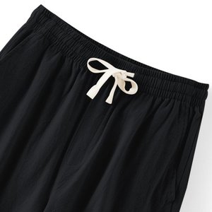 Pantalon en coton et lin pour hommes Pantalon décontracté à taille élastique avec cordon de serrage Léger Pantalon ample à jambes droites Pantalon décontracté pour hommes - Product Image 2