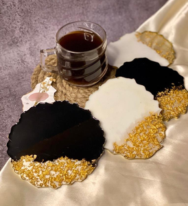 Attractive Handmade Eco-Friendly Resin <b>Coasters</b> with Unique Design Black and White <b>Gold</b> Glitter Customizable Round <b>Coasters</b> - Product Image 1