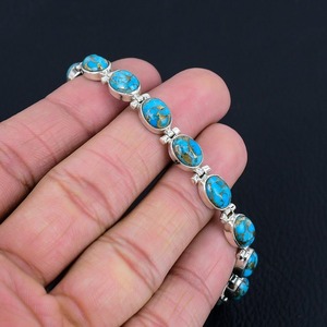 Turquesa rodio Spinner pulsera 925 plata esterlina piedra preciosa ajustable diciembre piedra natal joyería hecha a mano Regalo boda - Product Image 2